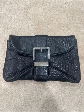 Michael Kors Black Leather Buckle Wristlet Clutch